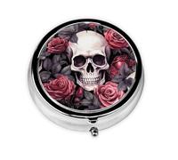 Pilulier à 3 compartiments avec miroir - Motif tête de mort - Style gothique - Petit pilulier pour sac à main et poche - Organiseur de vitamines