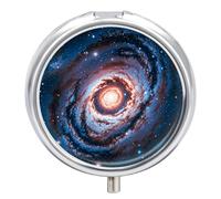 Pilulier à 3 compartiments avec miroir pour sac à main et poche - Organisateur de médicaments quotidien - En métal - Motif planète étoiles et galaxie