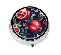 Pilulier à 3 compartiments avec miroir Rouge grenade Fruits Petit pilulier pour sac à main et poche Organiseur de vitamines
