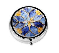 Pilulier à 3 compartiments avec miroir - Violet - Imprimé floral classique - Petit pilulier pour sac à main et poche - Organiseur de vitamines