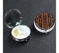 Pilulier à 3 compartiments avec motif africain traditionnel pour sac à main et poche - Boîte à médicaments décorative en métal - Pilulier de voyage rond - Cadeau unique