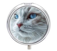 Pilulier à 3 compartiments avec yeux bleus et yeux ronds - Portable - Pour le voyage - Mini récipient compact pour médicaments - Distributeur de vitamines