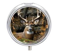 Pilulier à 3 compartiments en forme de cerf camouflage pour sac à main ou poche, mini pilulier en métal, récipient à médicaments quotidien rond pour contenir des vitamines, de l'huile de poisson