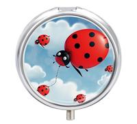 Pilulier à 3 compartiments en forme de coccinelle et nuage - Petit pilulier personnalisé avec miroir - Pilulier portable pour poche ou sac à main - Cadeau de voyage