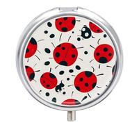 Pilulier à 3 compartiments en forme de coccinelle rouge et noir avec miroir - Pilulier portable pour poche ou sac à main - Cadeau de voyage