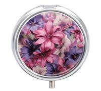 Pilulier à 3 compartiments en forme de fleur violette et rose - Boîte à pilules ronde en métal décoratif