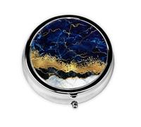 Pilulier à 3 compartiments en marbre doré et blanc, motif vagues bleu marine, organiseur portable