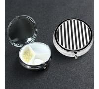 Pilulier à 3 compartiments en métal à rayures noires et blanches pour sac à main ou poche, mini pilulier de voyage portable pour contenir des suppléments, des vitamines, de l'huile de poisson