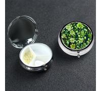 Pilulier à 3 compartiments en métal avec motif floral vert - Organisateur de pilules de voyage mignon - Organisateur de vitamines pour sac à main, poche, cadeau de voyage