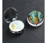 Pilulier à 3 compartiments en métal - Motif ananas tropical - Organisateur de vitamines - Pour sac à main, poche, cadeau de voyage