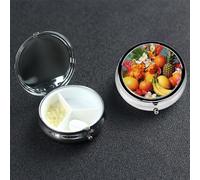 Pilulier à 3 compartiments en métal pour fruits tropicaux et fleurs - Joli pilulier de voyage - Organisateur de vitamines pour sac à main, poche, cadeau de voyage