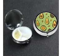 Pilulier à 3 compartiments en métal pour médicaments avec dessin au trait simple d'avocats pour sac à main ou poche, mini pilules de voyage portable pour contenir des suppléments, des vitamines, de