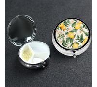 Pilulier à 3 compartiments en métal pour sac à main, citrons et feuilles de citron, pilulier étanche pour médicaments, pilules de voyage pour contenir des suppléments, des vitamines, de l'huile de