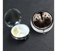 Pilulier à 3 compartiments en métal pour sac à main, furet, pilulier étanche pour médicaments, pilules de voyage pour contenir des suppléments, des vitamines, de l'huile de poisson