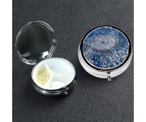 Pilulier à 3 compartiments en métal pour sac à main, pilulier bleu Vortex étanche, récipient de voyage portable pour contenir des suppléments, des vitamines, de l'huile de poisson