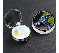 Pilulier à 3 compartiments en métal pour sac à main, poche de fléchettes, grenouille, pilulier bleu, récipient à médicaments, récipient de voyage portable pour contenir des suppléments, des vitamines