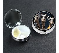 Pilulier à 3 compartiments en métal pour sac à main, poche trois girafes portant des lunettes de soleil, pilulier étanche pour médicaments, pilules de voyage pour contenir des vitamines, de l'huile de