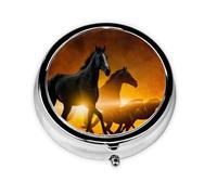 Pilulier à 3 compartiments, imprimé chevaux noirs et nuages rouges et lumineux, organiseur portable