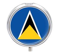 Pilulier À 3 Compartiments, Imprimé Drapeau De Sainte-Lucie, Format Poche, Petit Organisateur De Voyage Pour Vitamines, Médicaments, Huile De Poisson Et Compléments Alimentaires, Forme Ronde