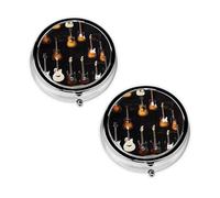 Pilulier à 3 compartiments imprimé guitares - Portable pour poche ou sac à main - Organiseur décoratif en métal pour médicaments et vitamines - Cadeau unique