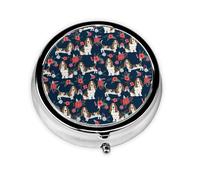 Pilulier à 3 compartiments, motif Basset Hound, bleu marine et coquelicot, organiseur portable