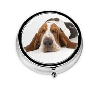 Pilulier à 3 compartiments, motif Basset Hound, isolé, portable
