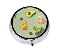 Pilulier à 3 compartiments, motif brocoli, fromage, avocat, motif Doodle, organiseur portable