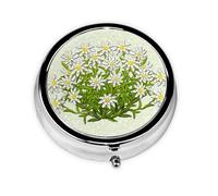 Pilulier à 3 compartiments, motif fleurs de montagne suisses Edelweiss, organiseur portable