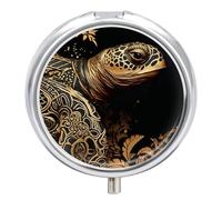 Pilulier à 3 compartiments - Motif tortue de mer - Noir et doré