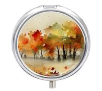 Pilulier à 3 compartiments - Petit pilulier portable pour poche ou sac à main - Pilulier de voyage en métal avec miroir - Érables d'automne - Peinture abstraite