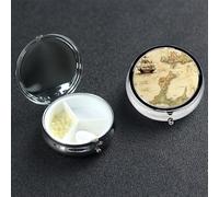 Pilulier à 3 compartiments - Petit pilulier pour sac à main et poche - Pilulier de voyage - Vieille carte au trésor - Organisateur de médicaments mignon pour contenir des vitamines, de l'huile de