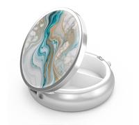 Pilulier à 3 compartiments pour médicaments, pilulier portable pour poche ou sac à main, pilulier décoratif en métal, médecine, vitamines, cadeau unique (vert marbré)