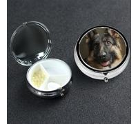Pilulier à 3 compartiments pour poche ou sac à main - Mini pilules en métal - Berger allemand - Pour les amoureux des chiens - Pilulier de vitamines - Portable - Pour transporter des suppléments et