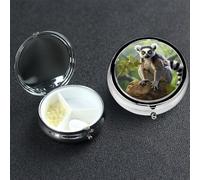 Pilulier à 3 compartiments pour poche ou sac à main, mini pilules en métal en forme de lémurien à queue annelée, organisateur de vitamines, récipient de voyage portable pour contenir des suppléments
