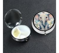 Pilulier à 3 compartiments pour poche ou sac à main - Mini pilules en métal - Motif éléphant mignon - Aquarelle - Organiseur de vitamines - Pilules de voyage pour contenir des suppléments et des