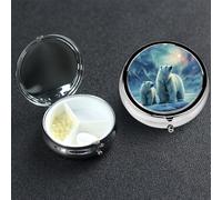 Pilulier à 3 compartiments pour poche ou sac à main, mini pilules en métal, ours polaires, aurores boréales, pilules de voyage portable pour contenir des suppléments et des vitamines