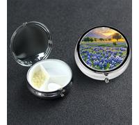 Pilulier à 3 compartiments pour poche ou sac à main - Mini pilules en métal - Paysage du Texas Bluebonnets - Organiseur de vitamines - Portable - Pour contenir des suppléments et des vitamines