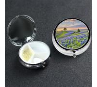 Pilulier à 3 compartiments pour poche ou sac à main - Mini pilules en métal - Paysage du Texas Bluebonnets - Organiseur de vitamines - Portable - Pour contenir des suppléments et des vitamines
