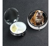 Pilulier à 3 compartiments pour poche ou sac à main - Mini pilulier en métal - Bouledogue anglais - Organisateur de vitamines - Portable - Pour contenir des suppléments et des vitamines