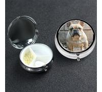 Pilulier à 3 compartiments pour poche ou sac à main - Mini pilulier en métal - Bouledogue français - Organisateur de vitamines - Portable - Pour contenir des suppléments et des vitamines