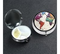 Pilulier à 3 compartiments pour poche ou sac à main - Mini pilulier en métal - Carte du monde - Organisateur de vitamines - Portable - Pour contenir des suppléments et des vitamines