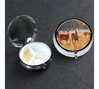 Pilulier à 3 compartiments pour poche ou sac à main - Mini pilulier en métal - Cerf dans un champ d'automne - Pilulier de vitamines portable pour contenir des suppléments et des vitamines