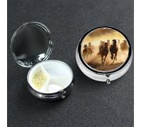 Pilulier à 3 compartiments pour poche ou sac à main - Mini pilulier en métal - Chevaux en cours d'exécution - Pilulier de vitamines portable pour contenir des suppléments et des vitamines