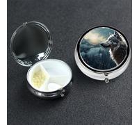 Pilulier à 3 compartiments pour poche ou sac à main - Mini pilulier en métal - Loup à la tombée de la nuit - Pilulier de voyage portable pour contenir des suppléments et des vitamines