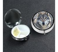 Pilulier à 3 compartiments pour poche ou sac à main - Mini pilulier en métal - Loup sauvage gris sauvage - Organiseur de vitamines - Portable - Pour contenir des suppléments et des vitamines