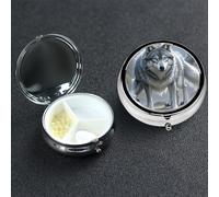 Pilulier à 3 compartiments pour poche ou sac à main - Mini pilulier en métal - Motif loup - Organisateur de vitamines - Portable - Pour contenir des suppléments et des vitamines