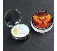 Pilulier à 3 compartiments pour poche ou sac à main - Mini pilulier en métal - Phénix - Organisateur de vitamines - Portable - Pour contenir des suppléments et des vitamines