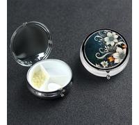 Pilulier à 3 compartiments pour sac à main et poche - Boîte à pilules de voyage fantaisie bohème abstraite, fleurs abstraites, mignon - Pour contenir des vitamines, de l'huile de poisson