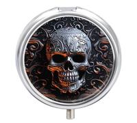 Pilulier à 3 compartiments pour sac à main et poche - Motif tête de mort - Boîte à pilules ronde mignonne - Vitamines - Huile de poisson - Boîte de rangement portable - Cadeau de voyage