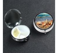 Pilulier à 3 compartiments pour sac à main et poche, pilulier de voyage, coquillages sur la plage de sable, joli organisateur de médicaments pour contenir des vitamines, de l'huile de poisson